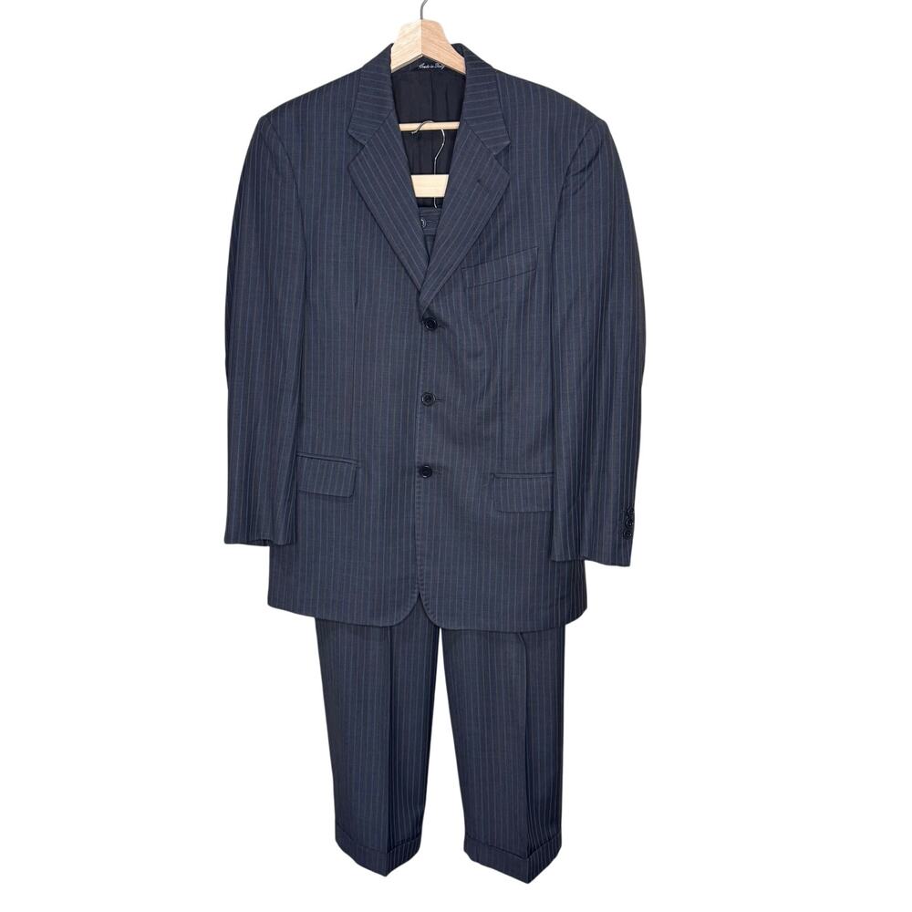 38R Men's Giorgio Valentini Black Super 150s Suit Set Pants / Jacket Wool Italy